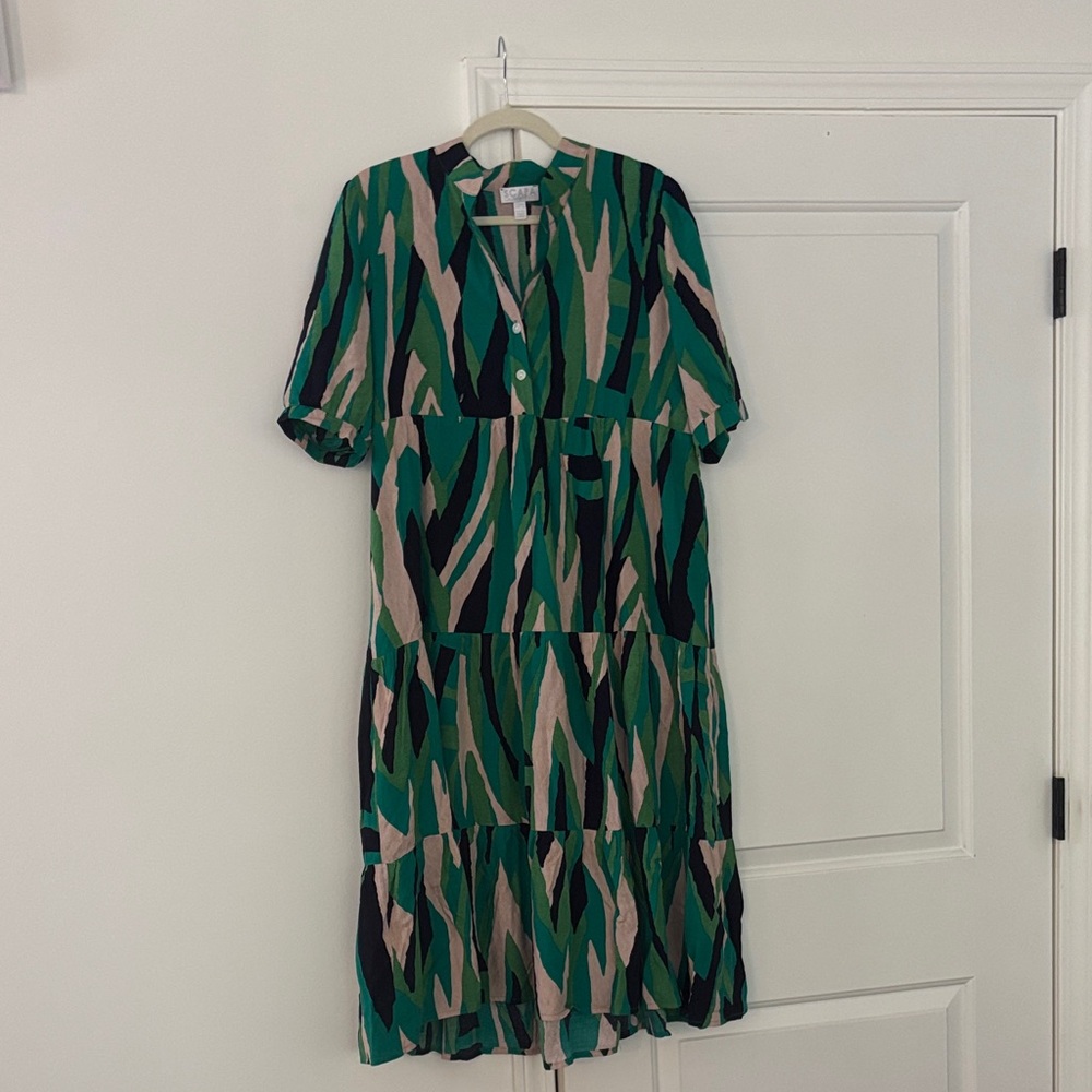 SCAPA Green and Black Abstract Midi Dress